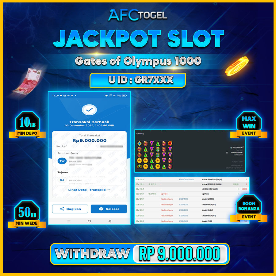AFCTOGEL JACKPOT SLOT Gates of Olympus1000 Rp.9.000.000.,- LUNAS
